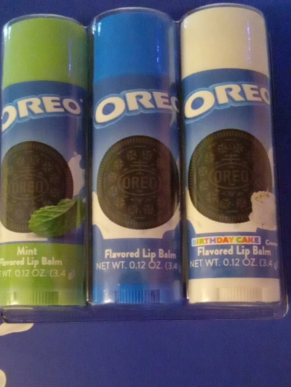 Oreo Lip Balms & Keychain - Green, Blue, White